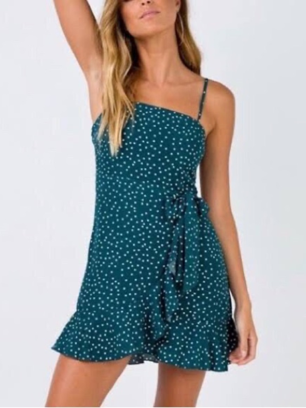 Princess Polly Polka Dot Caesura Mini Dress in Teal Girlhoodcore Twee Vibes - Picture 1 of 9